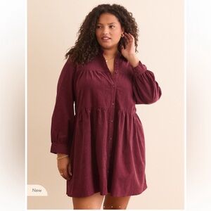 Arula Burgundy Corduroy Tiered Short Dress 1X NWT